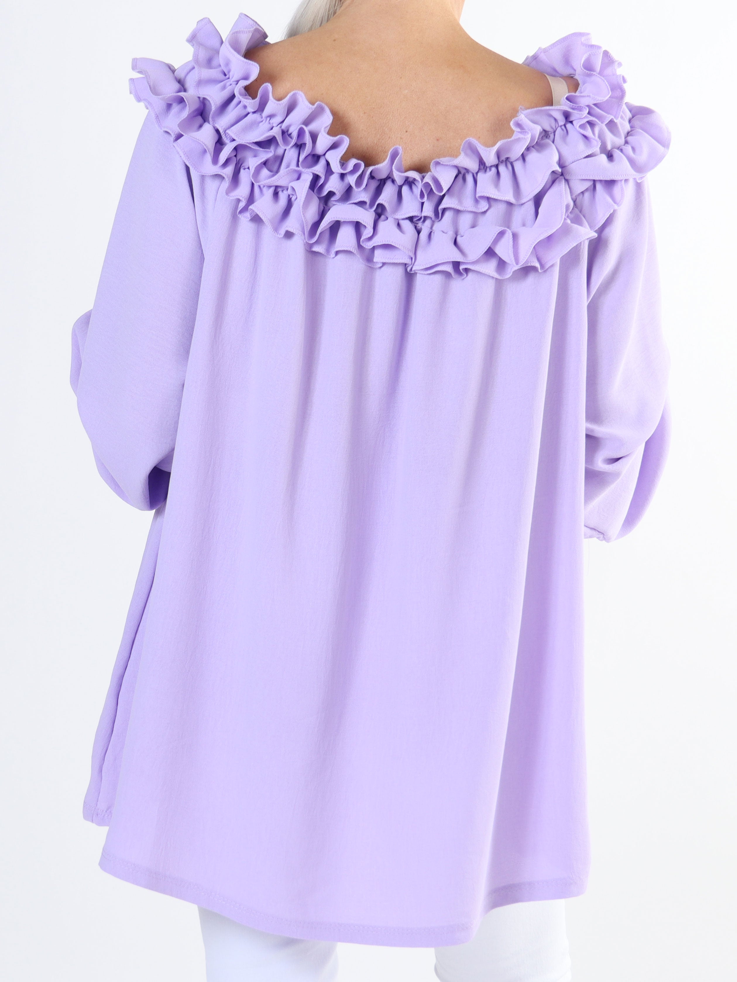 Chili - Fineste plus size tunika bluse med flæser i udskæringen (bestseller)